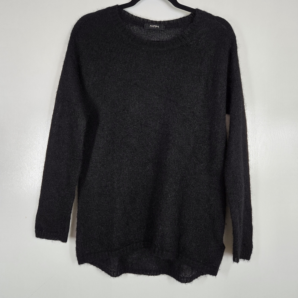Alpha Studio Black‎ Mohair Wool Pullover Sweater Casual Long Sleeve